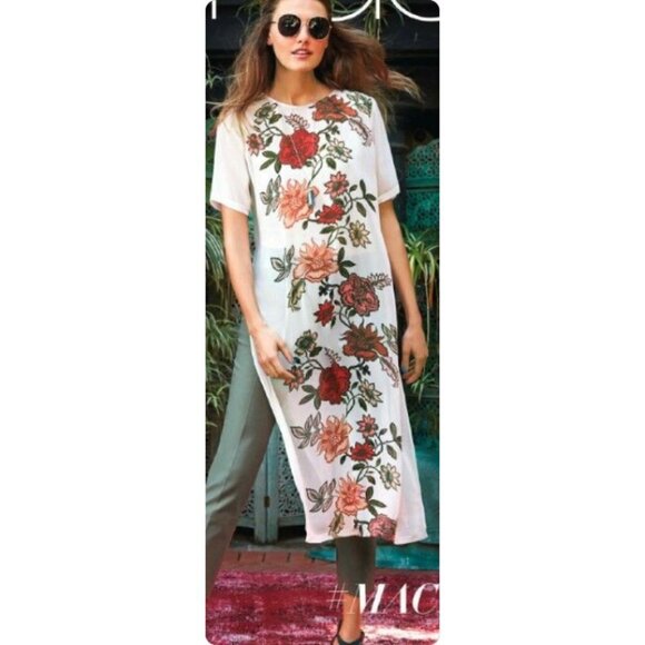 Vince Camuto soft blush pink floral flowy long tunic top, S - Picture 6 of 15